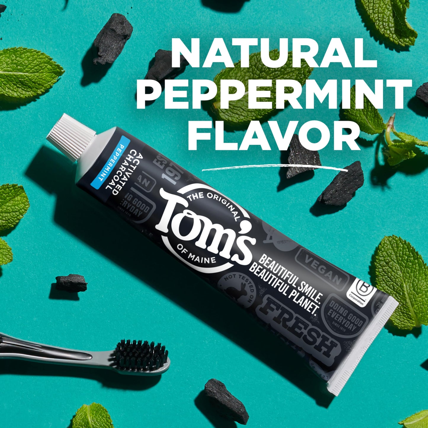 Tom’s of Maine Activated Charcoal Toothpaste with Fluoride – Peppermint, 3 Pack