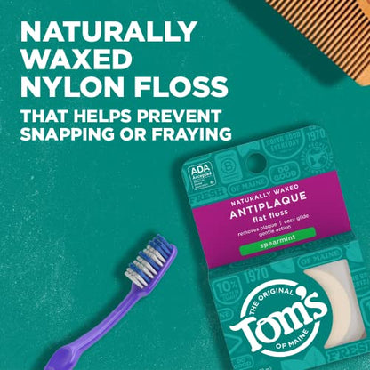 Tom's of Maine Waxed Antiplaque Floss, Spearmint – 32 Yards, 6-Pack (Packaging May Vary)