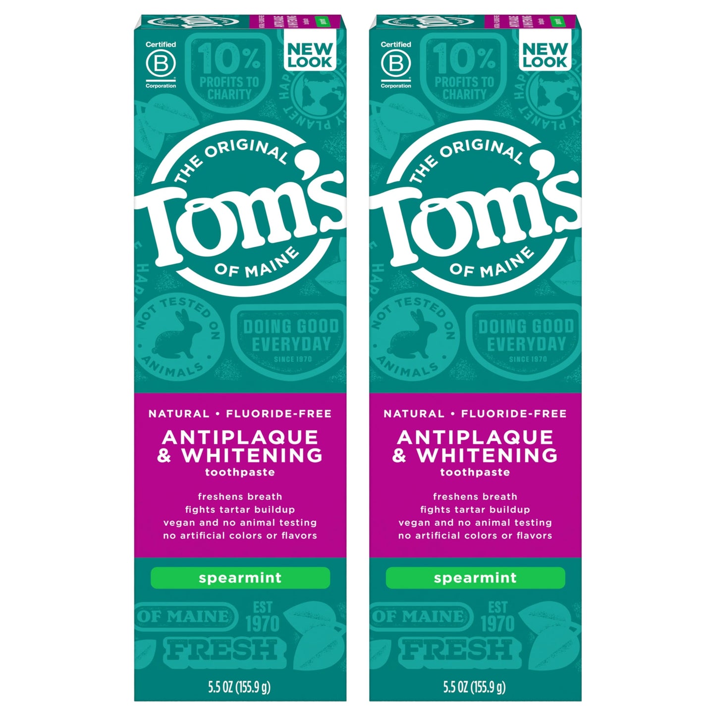 Tom's of Maine Fluoride-Free Antiplaque & Whitening Toothpaste – Spearmint, 5.5 oz (Pack of 2)