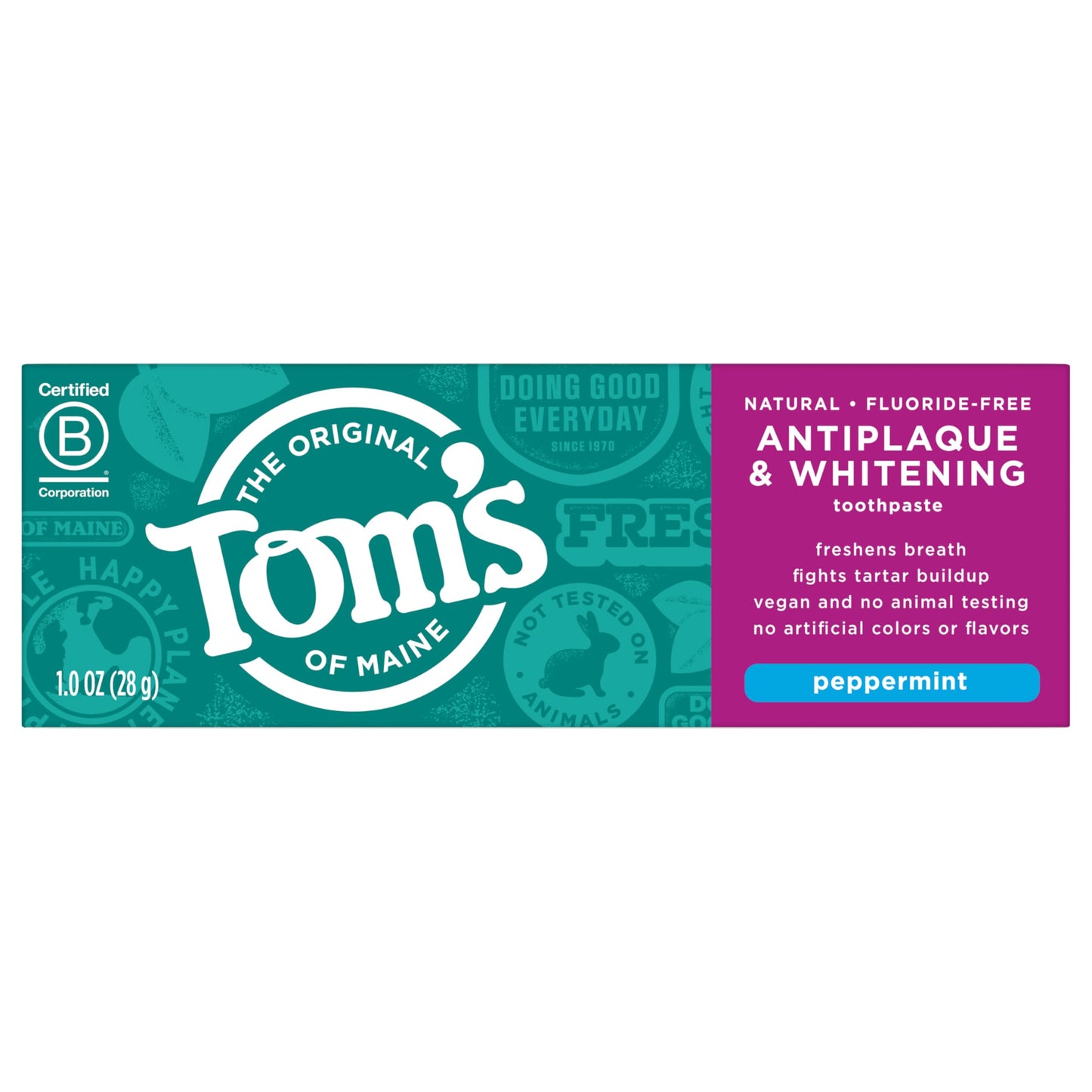 Tom's of Maine Fluoride-Free Antiplaque & Whitening Toothpaste – Travel Size Peppermint, 1 oz (12-Pack)