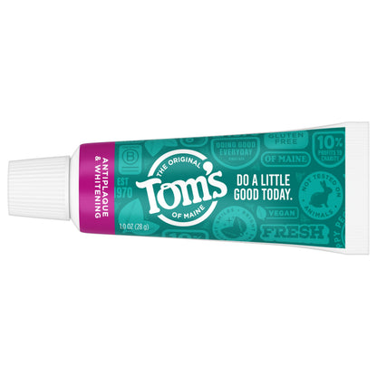 Tom's of Maine Fluoride-Free Antiplaque & Whitening Toothpaste – Travel Size Peppermint, 1 oz (12-Pack)