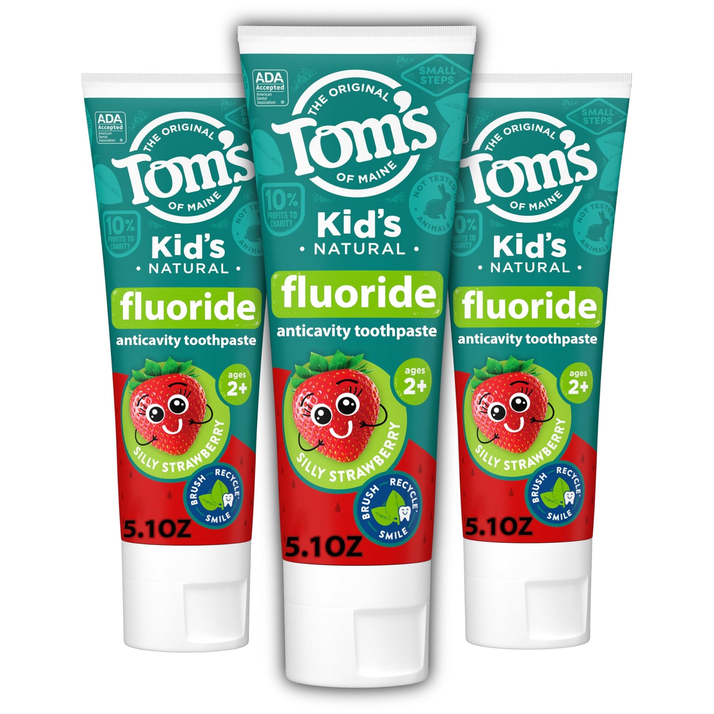 Tom's of Maine ADA Approved Fluoride Kids Toothpaste – Silly Strawberry, 5.1 oz, 3-Pack