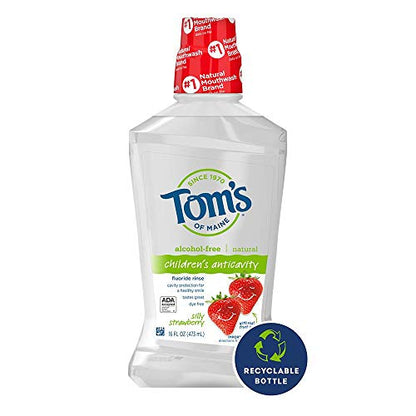 Tom's of Maine Children's Anticavity Fluoride Rinse Mouthwash – Silly Strawberry, 16 oz, 3-Pack