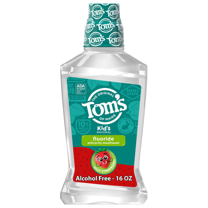 Tom's of Maine Children's Anticavity Fluoride Rinse Mouthwash – Silly Strawberry, 16 Fl Oz (Pack of 6) (Packaging May Vary)