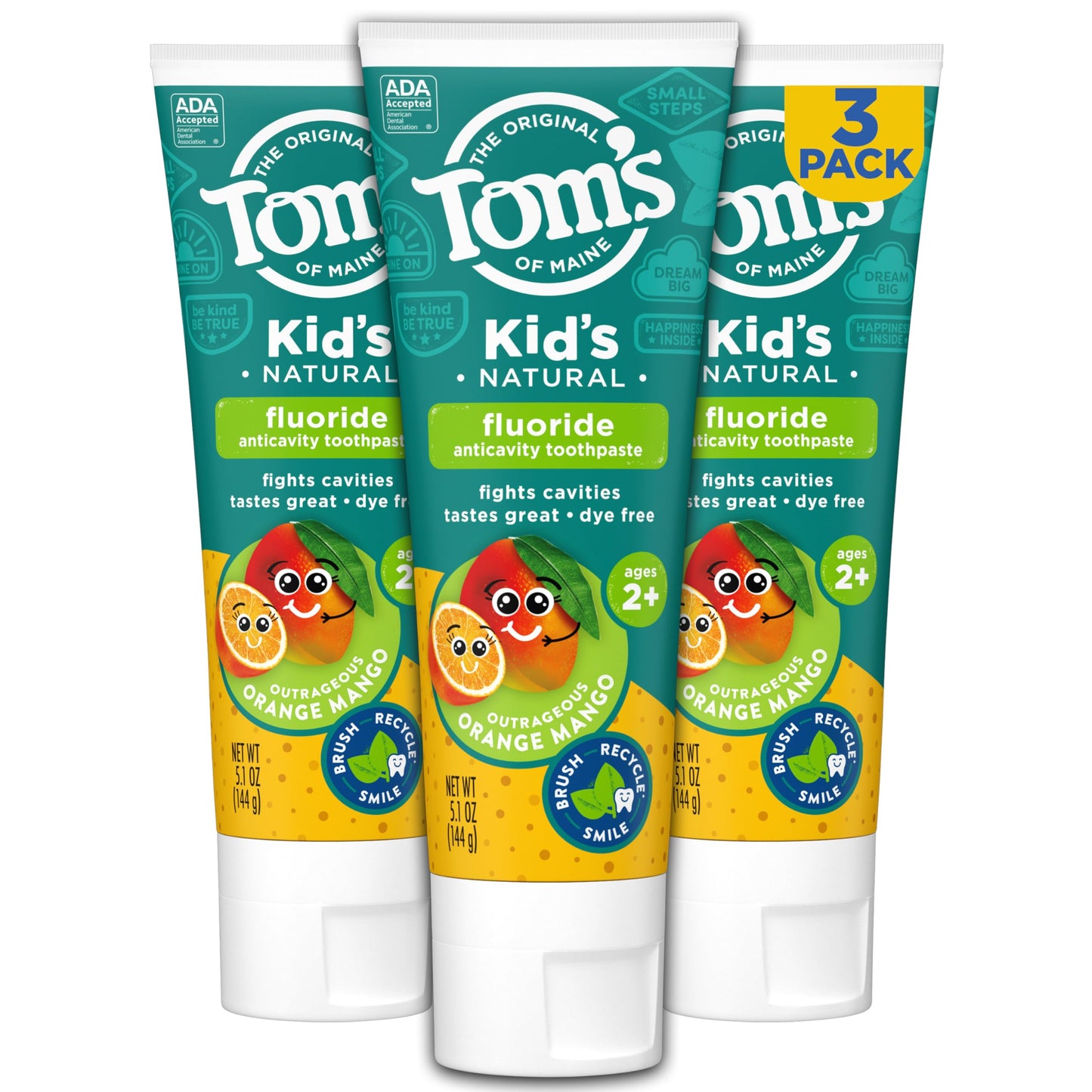 Tom's of Maine Kids Fluoride Toothpaste - Orange Mango 5.1 oz (3 Pack)
