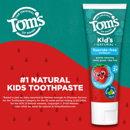 Tom's of Maine Kids Fluoride-Free Toothpaste - Silly Strawberry, Ages 2+, 3-Pack