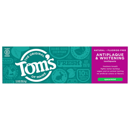 Tom's of Maine Fluoride-Free Antiplaque & Whitening Toothpaste – Spearmint, 5.5 oz (Pack of 2)