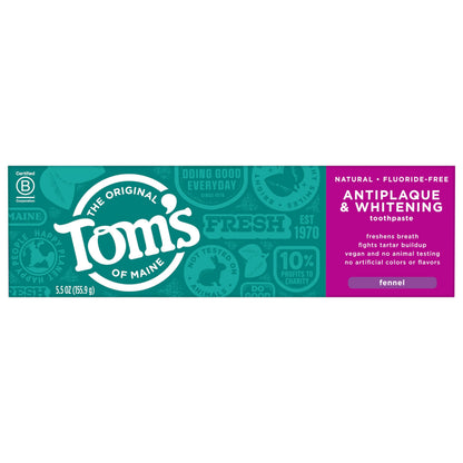 Tom's of Maine Fluoride-Free Antiplaque & Whitening Toothpaste – Fennel, 5.5 oz, 2-Pack