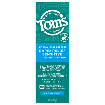Tom's of Maine Fluoride-Free Rapid Relief Sensitive Toothpaste – Fresh Mint, 4 oz