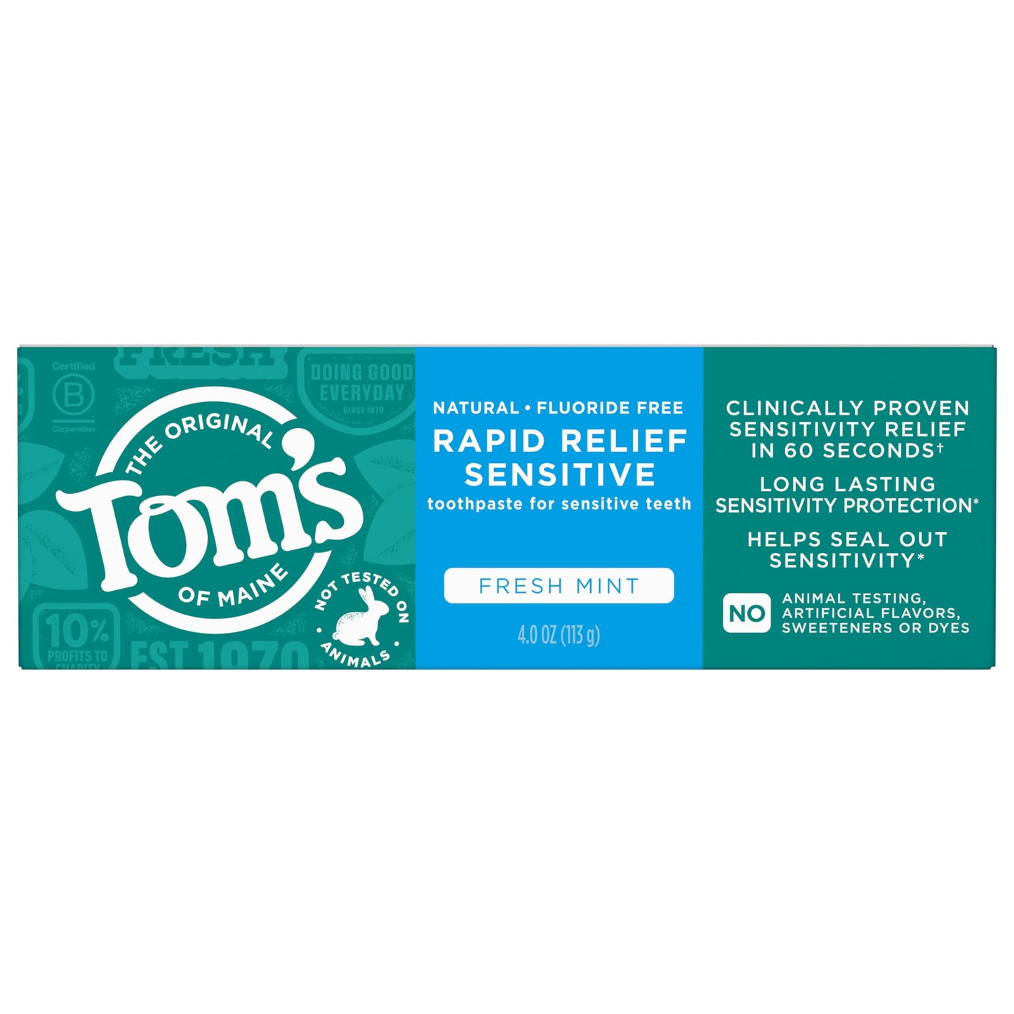 Tom's of Maine Fluoride-Free Rapid Relief Sensitive Toothpaste – Fresh Mint, 4 oz