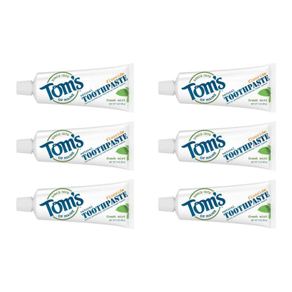 Tom's of Maine Travel Size Anticavity Fresh Mint Toothpaste, 3 oz – 6-Pack (Packaging May Vary)