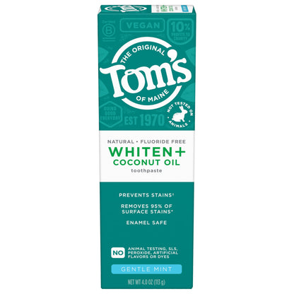 Tom's of Maine Whiten Plus Coconut Oil Fluoride Free Toothpaste - Natural Whitening (4 oz)