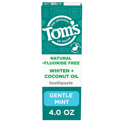 Tom's of Maine Whiten Plus Coconut Oil Fluoride Free Toothpaste - Natural Whitening (4 oz)