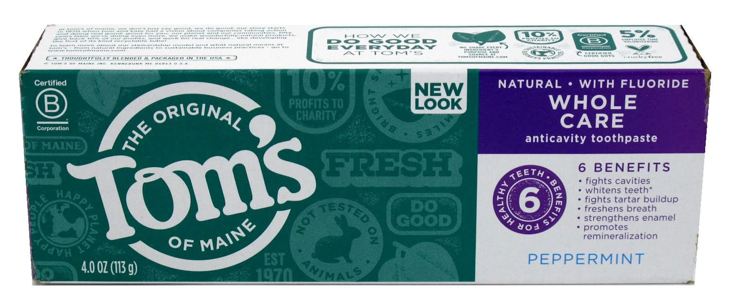 Tom's of Maine Whole Care Fluoride Gel Peppermint 4 oz Pack of 6