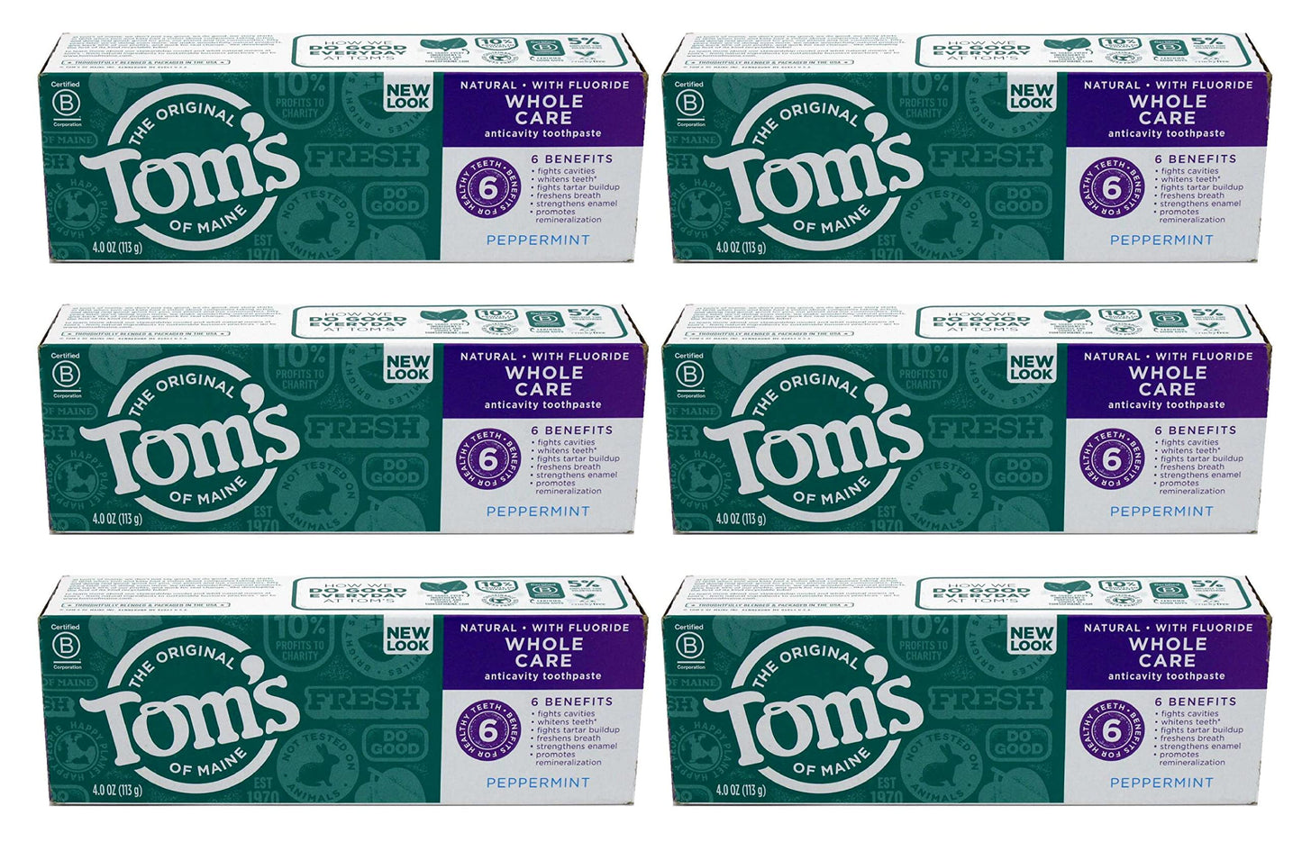 Tom's of Maine Whole Care Fluoride Gel Peppermint 4 oz Pack of 6