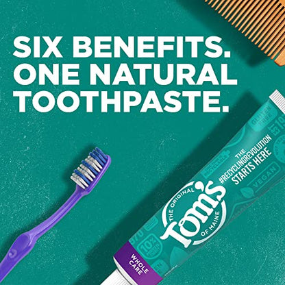 Tom's of Maine Whole Care Natural Fluoride Toothpaste – Peppermint, 4 oz, 3-Pack (Packaging May Vary)