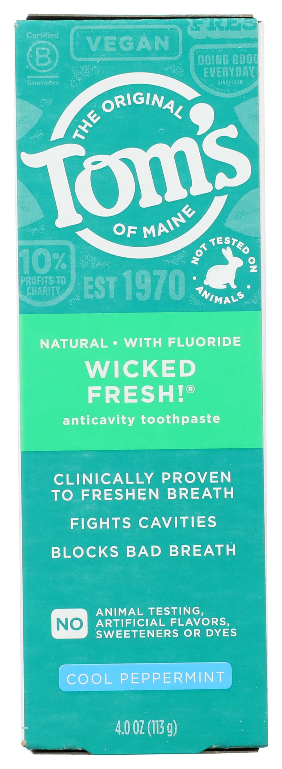 Toms of Maine Wicked Fresh Cool Peppermint AC Toothpaste, 4 OZ | Fluoride Toothpaste for Cavities
