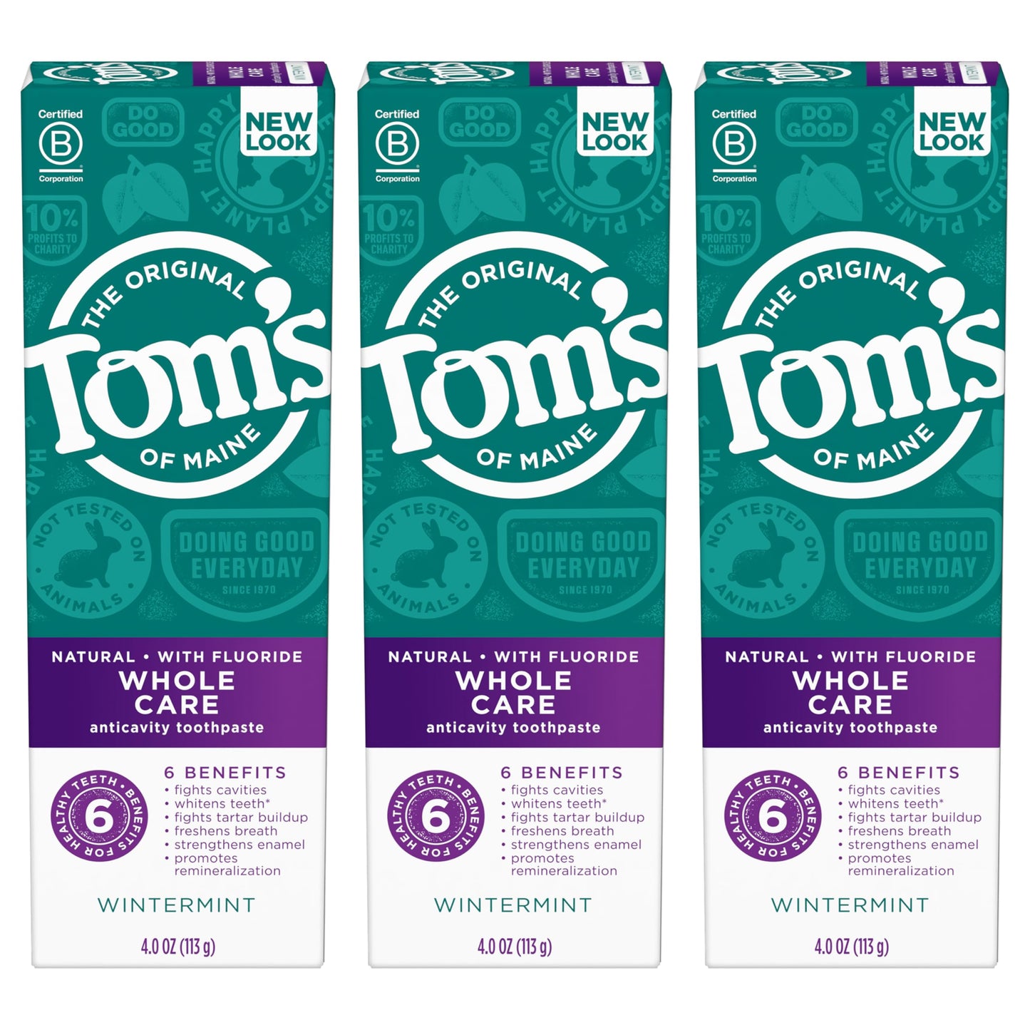 Tom's of Maine Whole Care Fluoride Toothpaste – Wintermint, 4 oz, 3-Pack