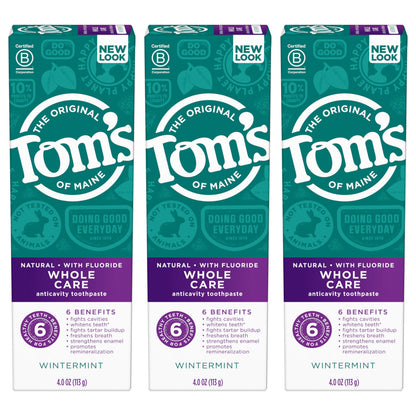 Tom's of Maine Whole Care Fluoride Toothpaste – Wintermint, 4 oz, 3-Pack