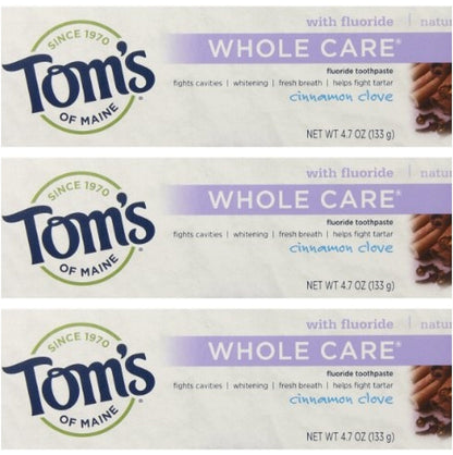 Tom's of Maine Natural Whole Care Toothpaste with Fluoride – Cinnamon Clove, 3 Count