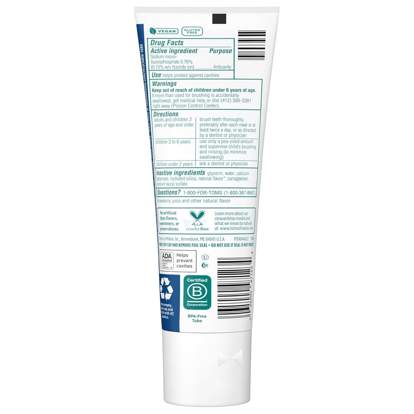 Tom's of Maine Silly Strawberry Children's Fluoride Toothpaste - 5.1 oz (6 per case)