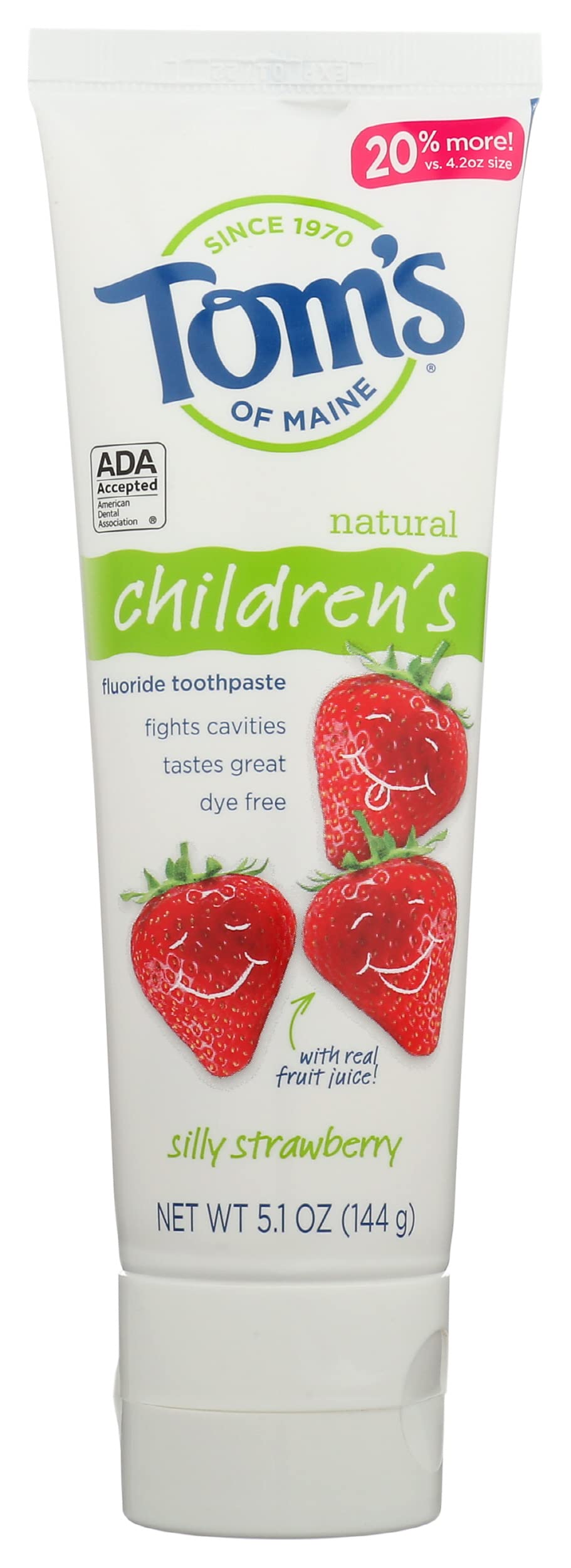Tom's of Maine Anticavity Fluoride Children's Toothpaste, Silly Strawberry, 5.1 Oz Pack of 1