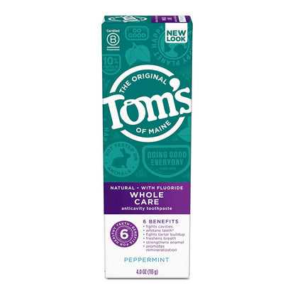 Tom's of Maine Whole Care Toothpaste with Fluoride – Peppermint, 4 oz