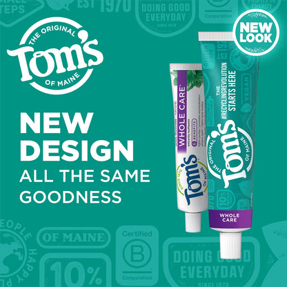 Tom's of Maine Whole Care Toothpaste with Fluoride – Peppermint, 4 oz