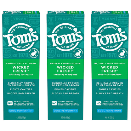 Tom's of Maine Wicked Fresh! Natural Fluoride Anticavity Toothpaste – 3 Pack, 4.0 oz