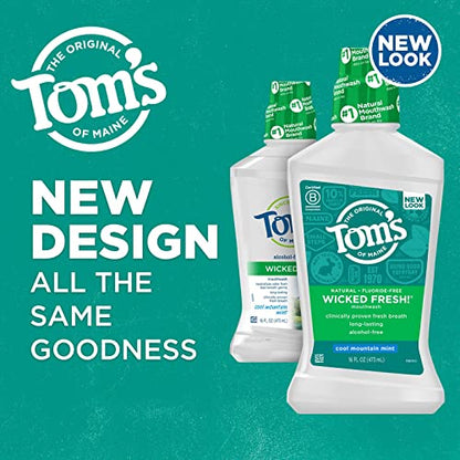 Tom's of Maine Wicked Fresh Natural Mouthwash – Alcohol-Free, Cool Mountain Mint, 16 oz (6-Pack) Packaging May Vary