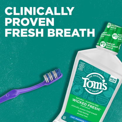 Tom's of Maine Wicked Fresh Natural Mouthwash – Alcohol-Free, Cool Mountain Mint, 16 oz (6-Pack) Packaging May Vary