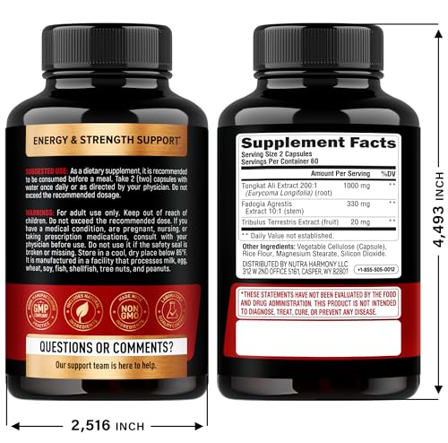 Tongkat Ali 1350mg Men Complex – Energy, Strength & Performance | USA Made 120 Capsules