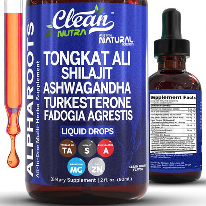 Tongkat Ali Liquid Drops with Shilajit, Ashwagandha, Turkesterone, Fadogia Agrestis, Magnesium, Irish Sea Moss and Zinc | Clean Nutra