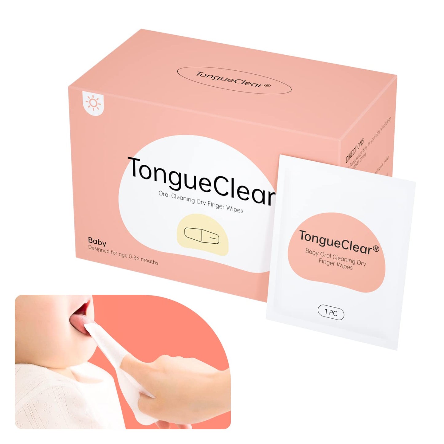 Tongueclear Baby Dry Wipes 0-36 Months - Tooth & Gum Cleaner (60 Count)