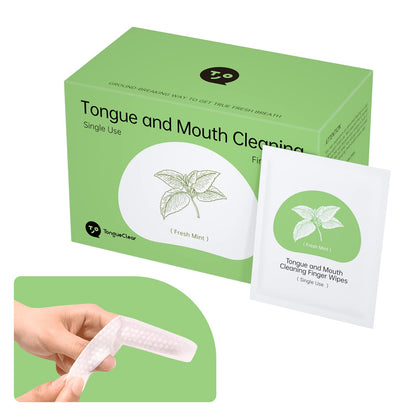 Tongueclear Disposable Finger Toothbrush for Adults – 60pcs Mint Flavor | Oral Cleaning Wipes