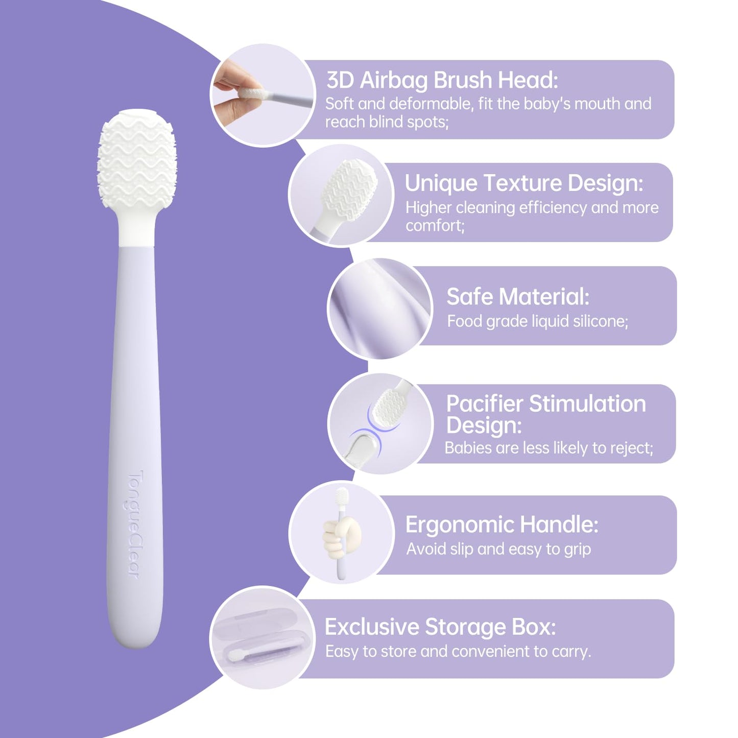 Tongueclear Kids Tongue Scraper - Baby Tongue Cleaner for Infants & Newborns