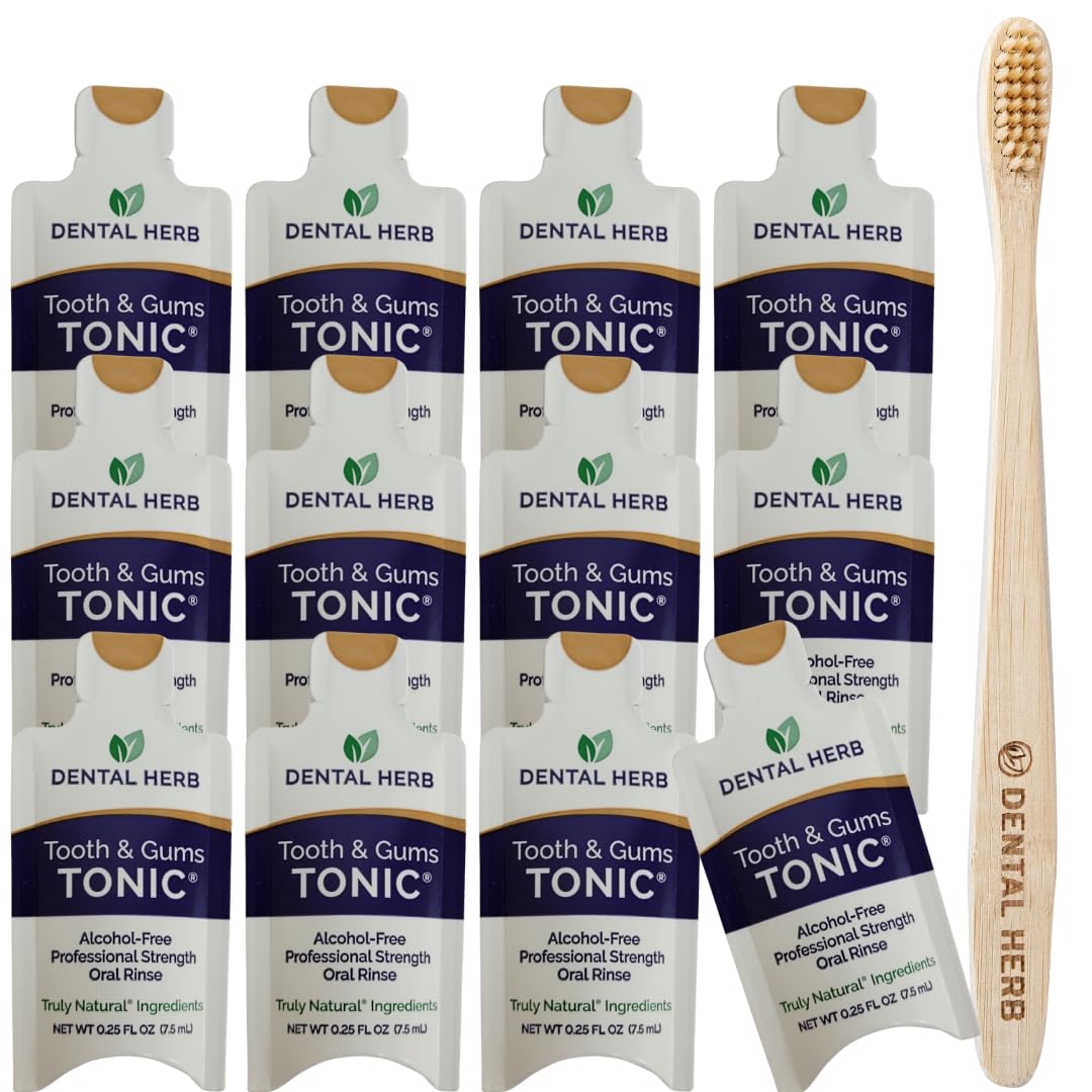 TONIC Traveler Mouthwash Minis (12 Pack) + Bamboo Toothbrush – Natural Alcohol-Free