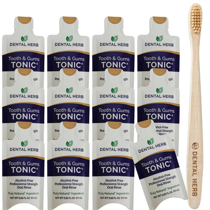 TONIC Traveler Mouthwash Minis (12 Pack) + Bamboo Toothbrush – Natural Alcohol-Free