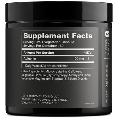 Toniiq Ultra High Strength Apigenin 100mg - 98%+ Purified - 180 Vegetarian Capsules