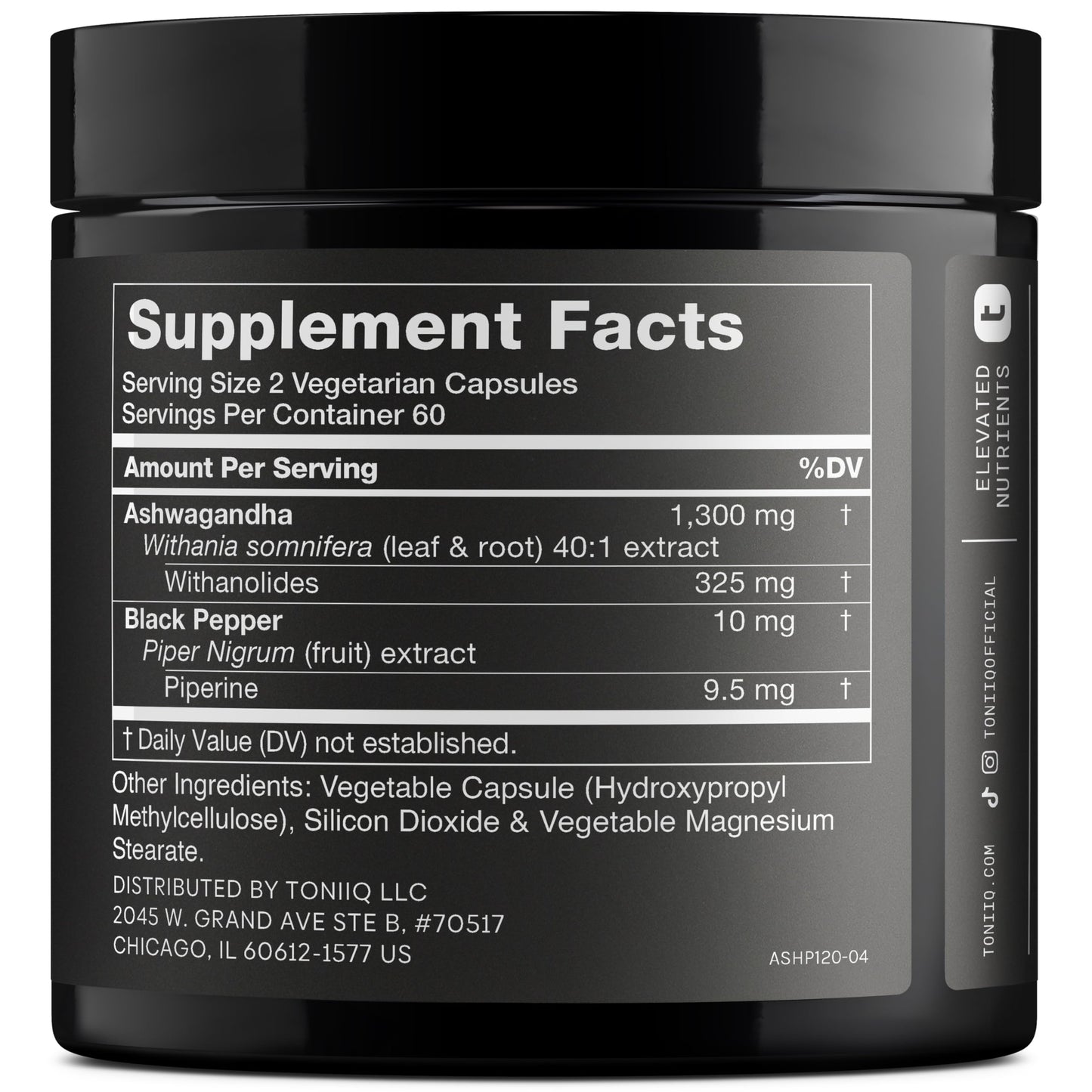 Toniiq Ashwagandha 40:1 Extract – 25% Withanolides | 120 Capsules