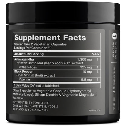 Toniiq Ashwagandha 40:1 Extract – 25% Withanolides | 120 Capsules