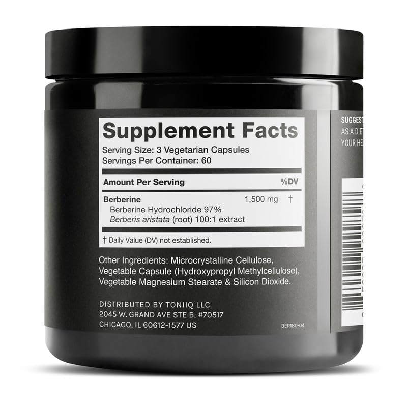 Toniiq Berberine HCl 97% – Himalayas 100:1 Concentrate, 180 Veg Capsules
