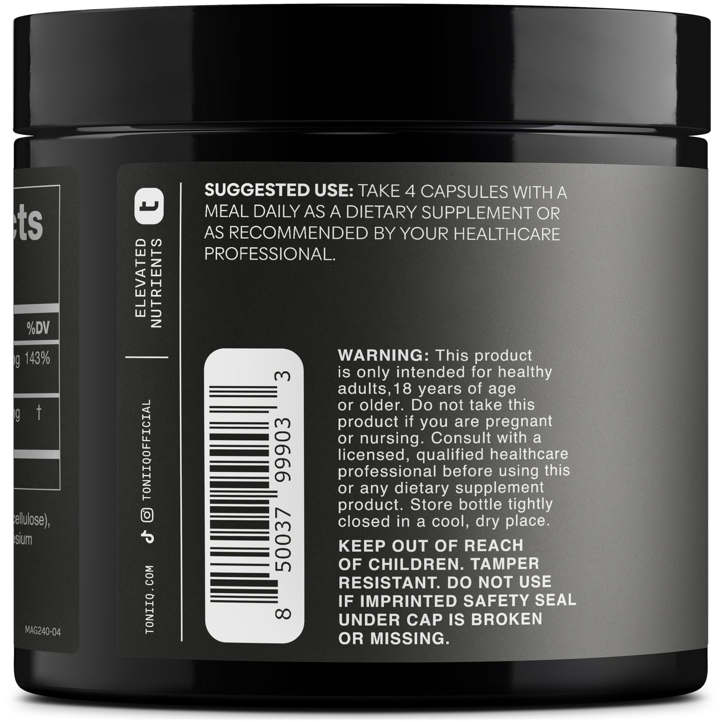 Toniiq Magnesium Glycinate 3,000mg – 600mg Elemental, Chelated, Bioavailable – 240 Veggie Capsules