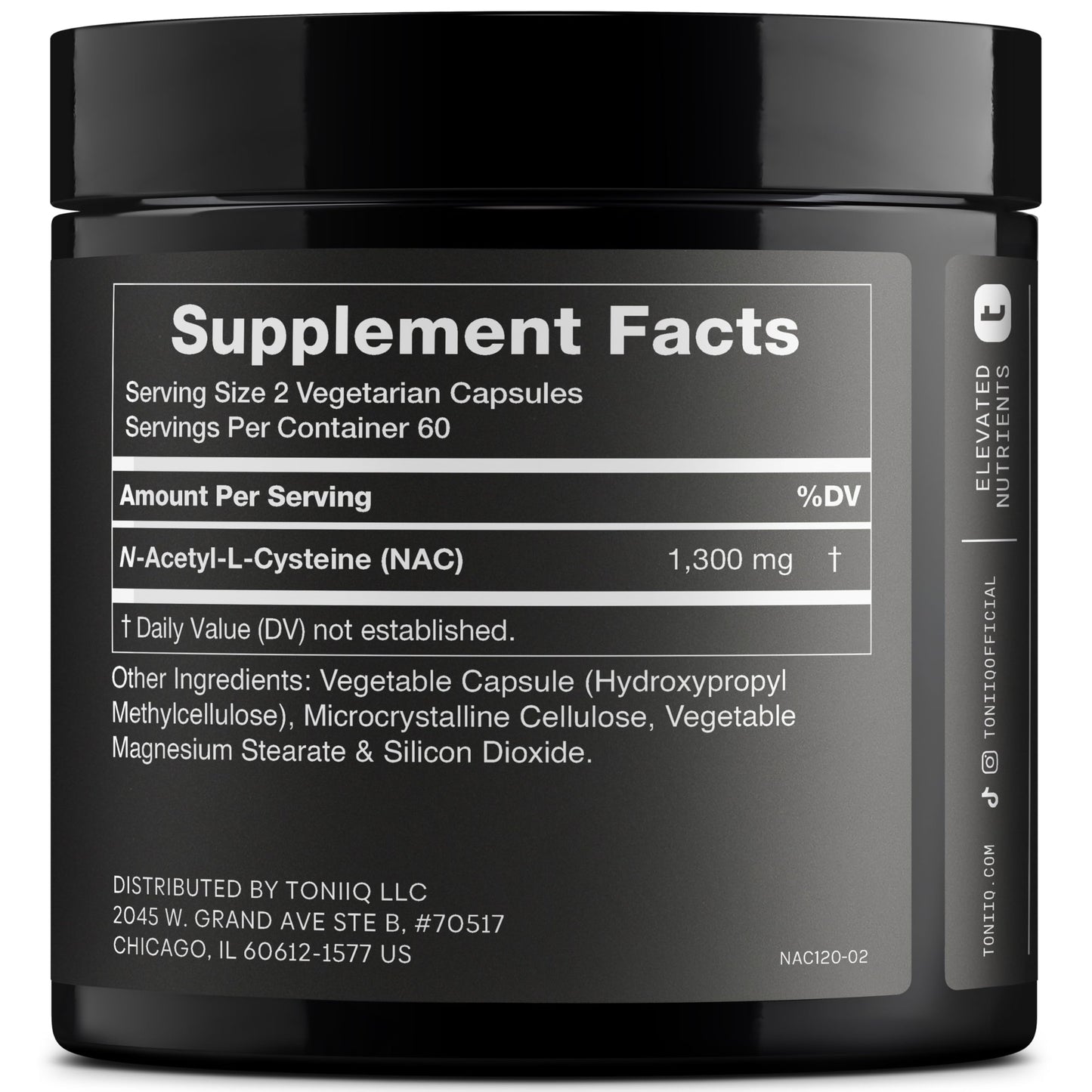 Toniiq 1300mg NAC – 120 Veg N-Acetyl Cysteine Capsules – 98% Purity, Lab Tested