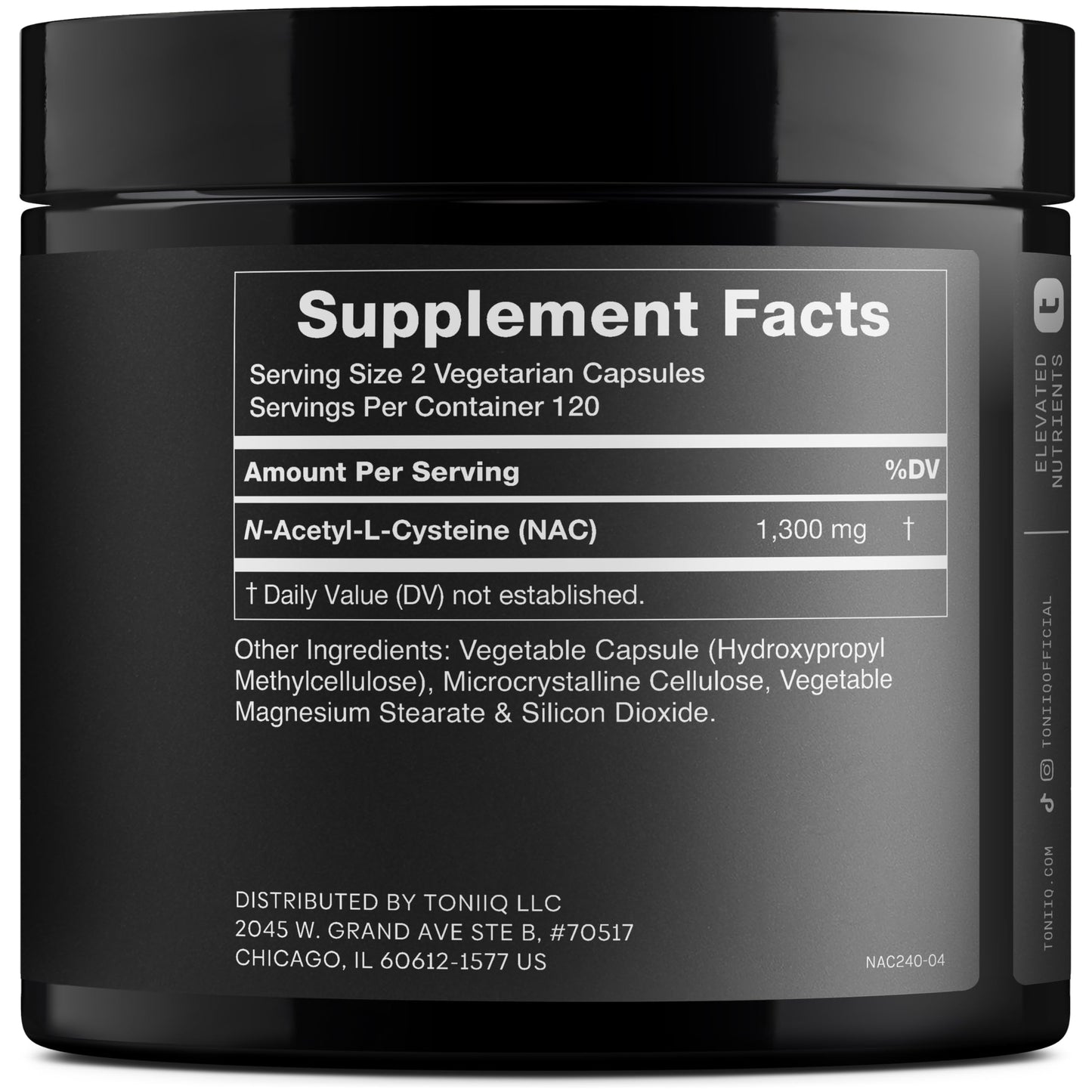 Toniiq NAC 1300mg – 4 Month Supply | 98%+ Purity | 240 Veg Capsules | Lab Tested