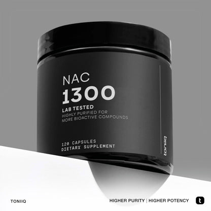 Toniiq 1300mg NAC – 120 Veg N-Acetyl Cysteine Capsules – 98% Purity, Lab Tested