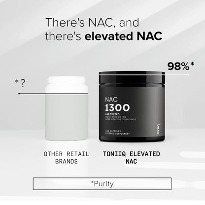 Toniiq 1300mg NAC – 120 Veg N-Acetyl Cysteine Capsules – 98% Purity, Lab Tested