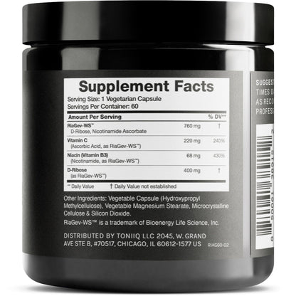 Toniiq NAD+ Ultra High Potency 1400mg | RiaGev D-Ribose Nicotinamide Niacin | 3rd Party Tested