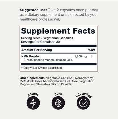 Toniiq NMN 1200mg – Stabilized, 98% Pure, Third-Party Tested, 60 Capsules