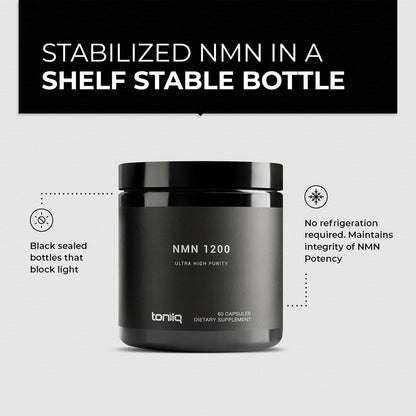 Toniiq NMN 1200mg – Stabilized, 98% Pure, Third-Party Tested, 60 Capsules